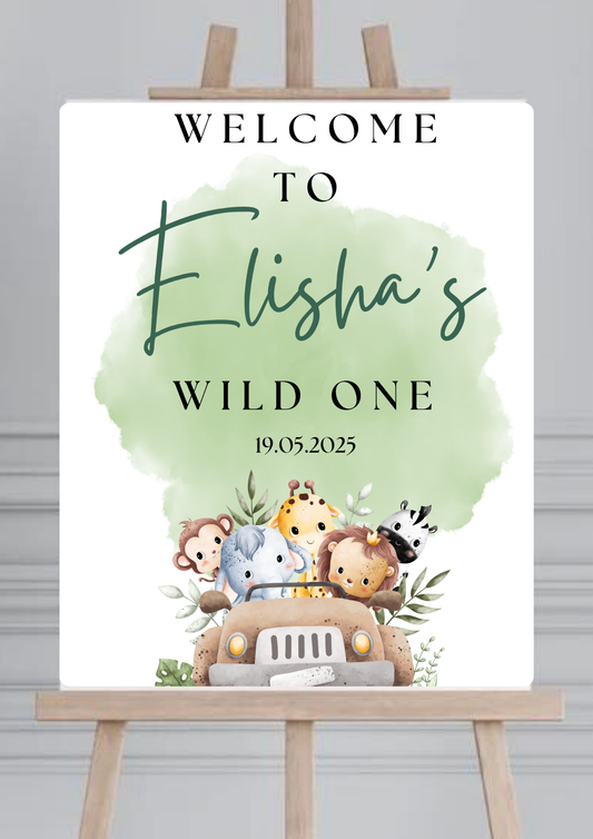 Green Wild One Birthday Welcome Board