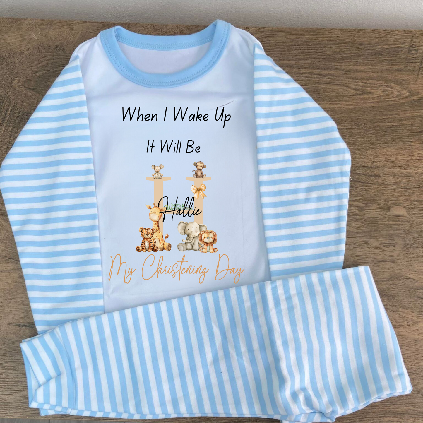 Personalised When I Wake Up It Will Be My Christening Day Safari Pyjamas
