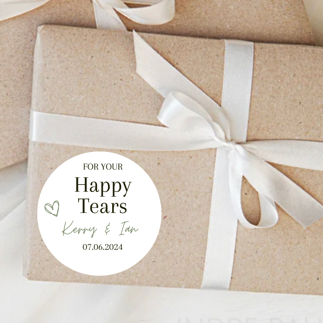 Personalised Happy Tears Wedding Stickers