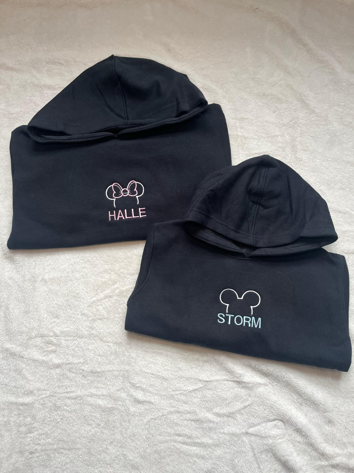 Personalised Embroidery Disney Hooded Jumpers showing the personalised design