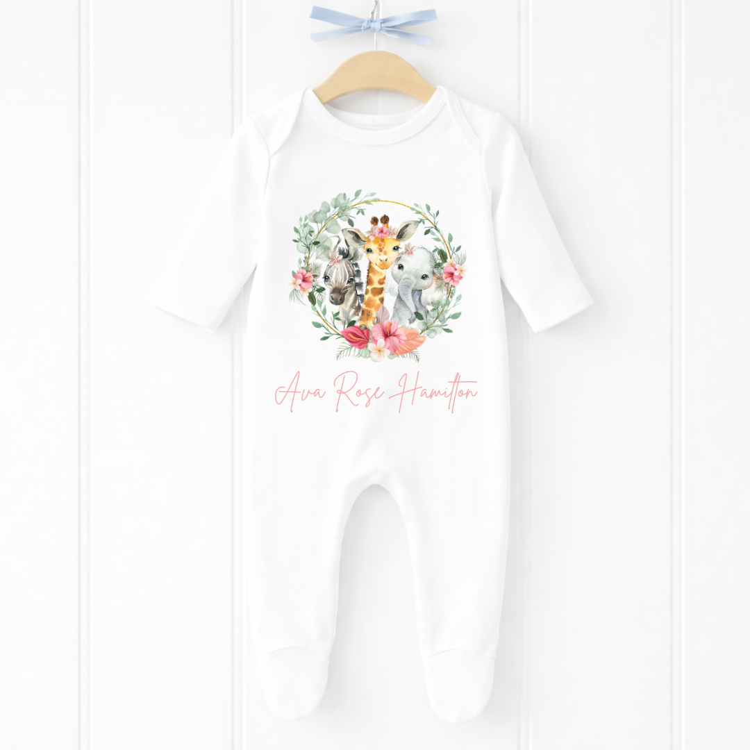 Personalised Baby Safari Sleepsuit