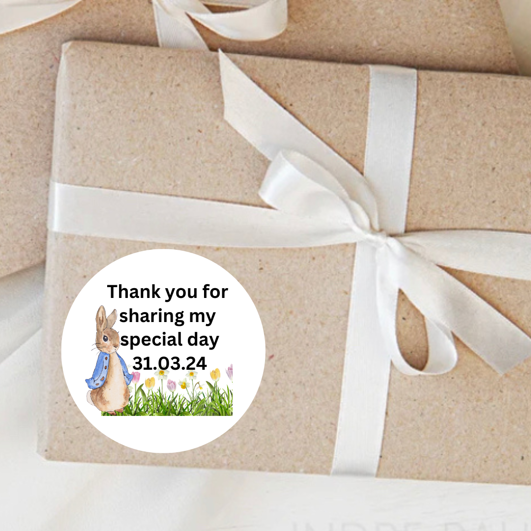 Personalised peter rabbit christening stickers
