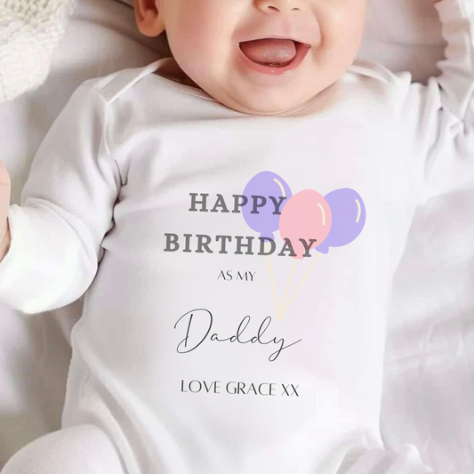 Happy 1st Birthday as my Daddy Pink/Purple Baby Sleepsuit