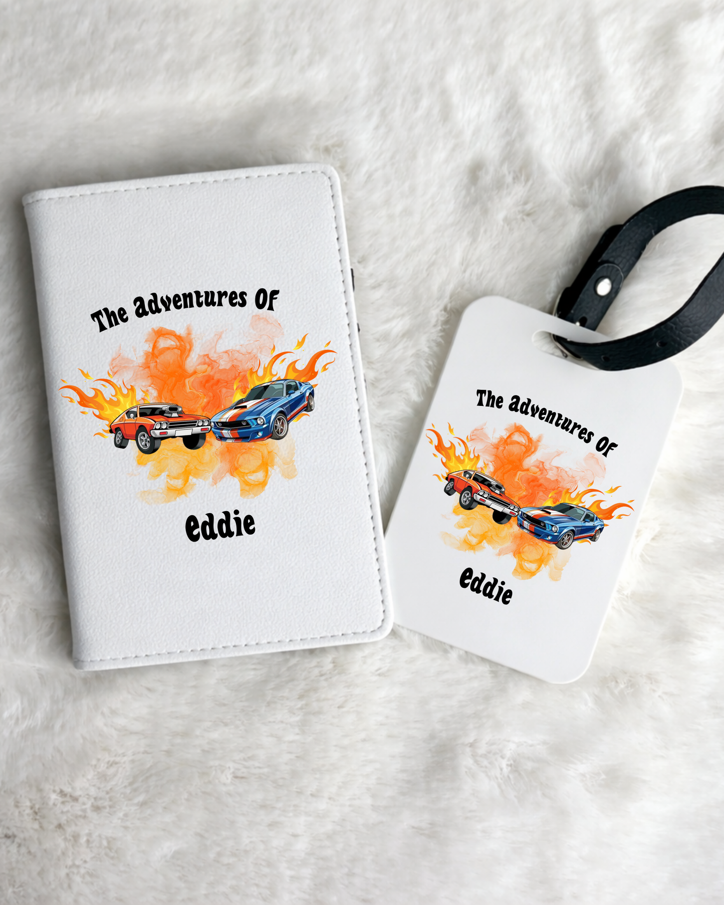 Personalised Cars Passport Holder & Luggage Tag Set