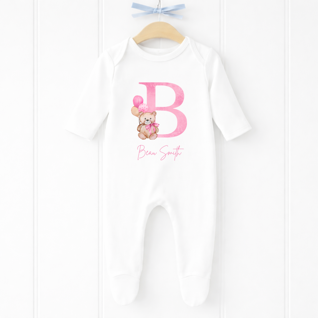 Personalised Initial and Little Bear Bear Sleepsuit