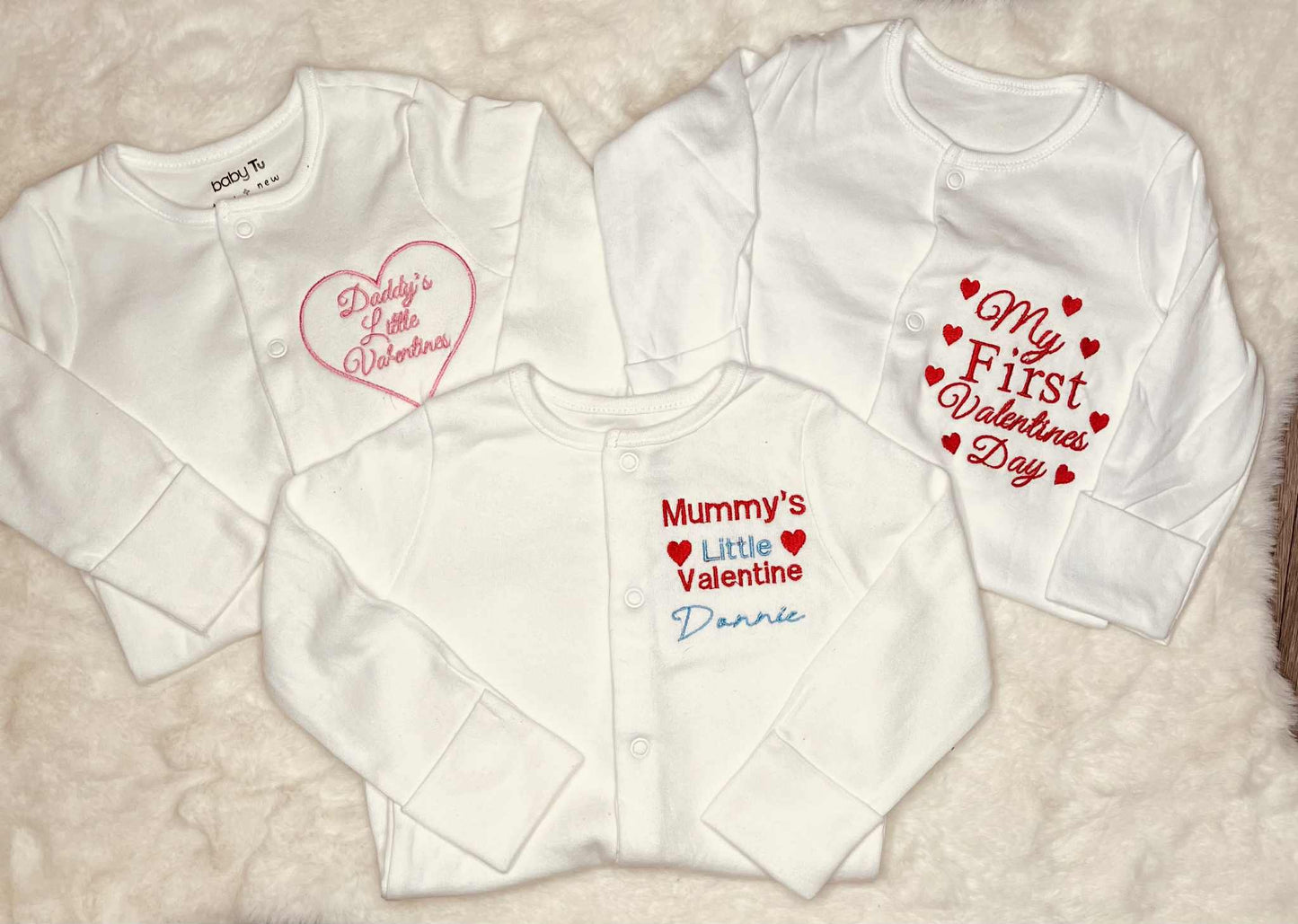 Personalised Embroidered Daddy Little Valentine Baby Sleepsuit