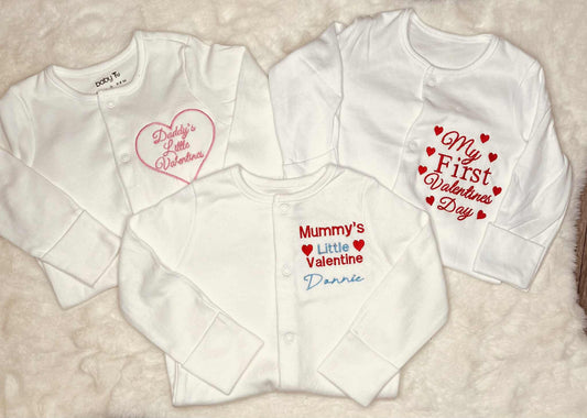 Personalised Embroidered Daddy Little Valentine Baby Sleepsuit