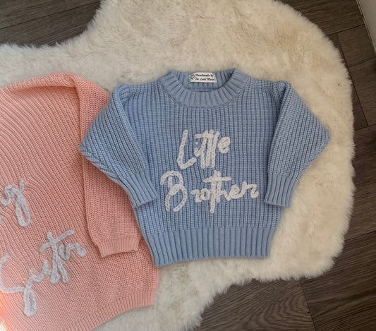 Personalised Hand Embroidery Brother/Sister Knitted Jumper