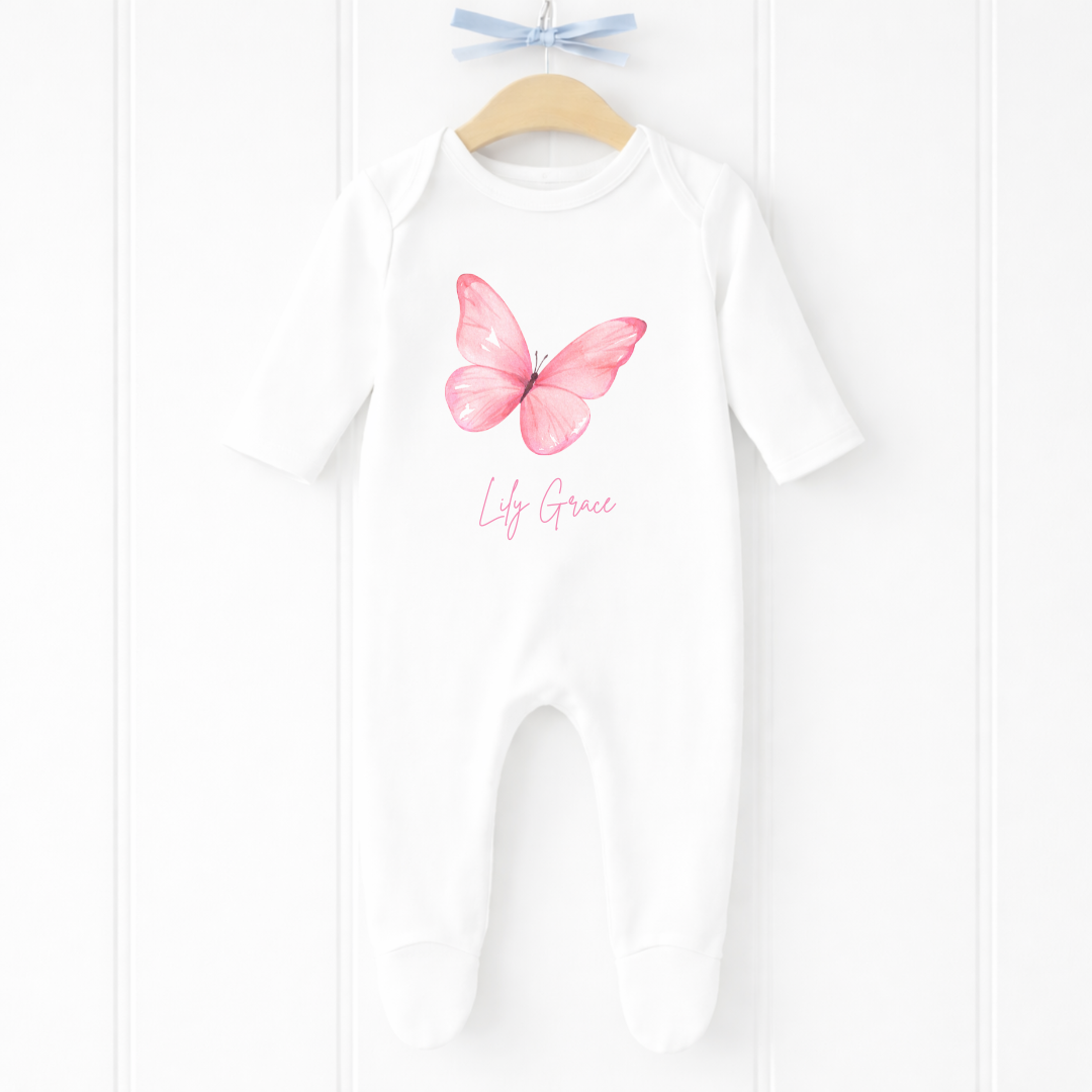 Personalised Butterfly Baby Sleepsuit