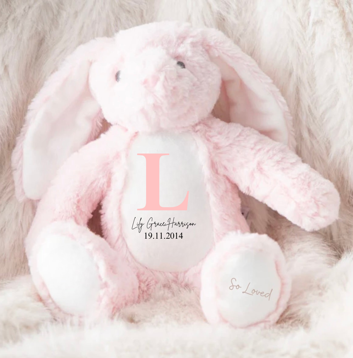 Personalised Name and initials New Baby Bunny Teddy