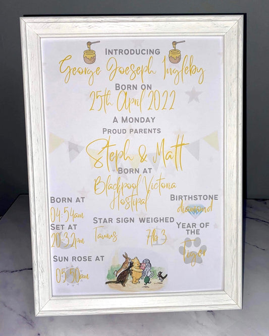 Pooh Bear The Day I Was Born Birth Print
