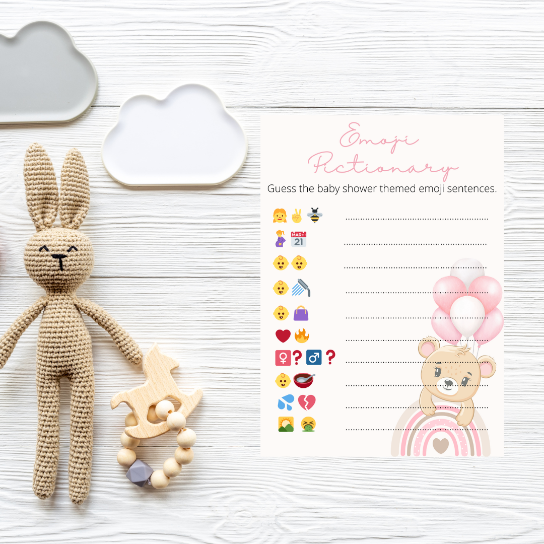 Pink Bear Baby Shower Emoji Pictionary Game