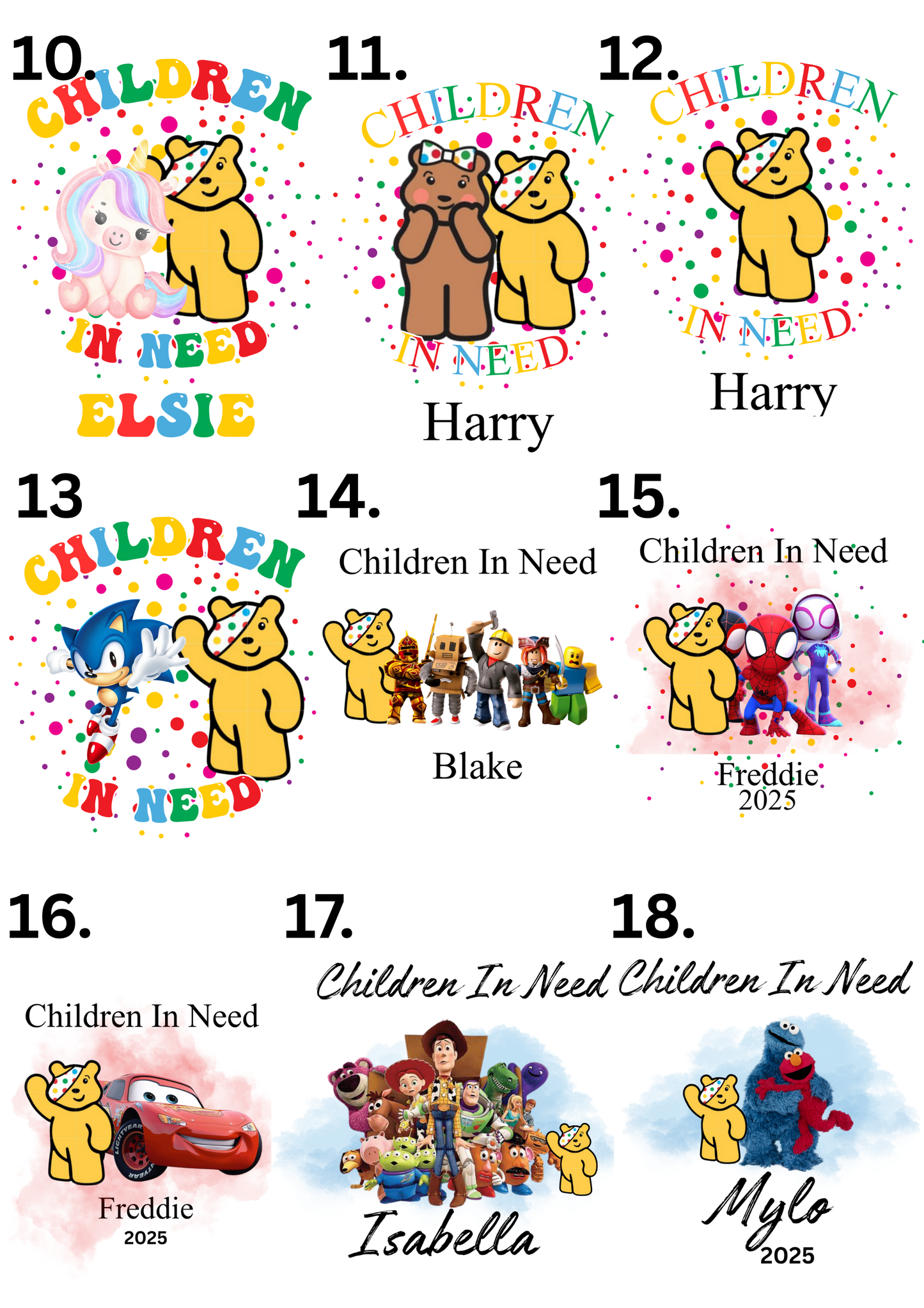 Personalised Children In Need T-shirts