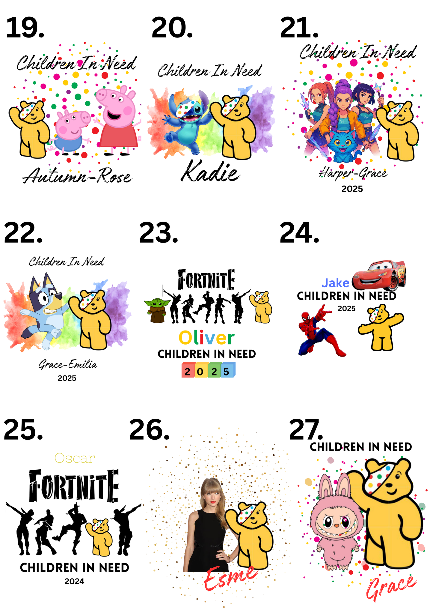 Personalised Children In Need T-shirts