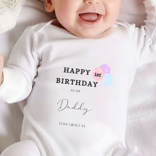 Happy 1st Birthday as my Daddy Pastel Baby Sleepsuit