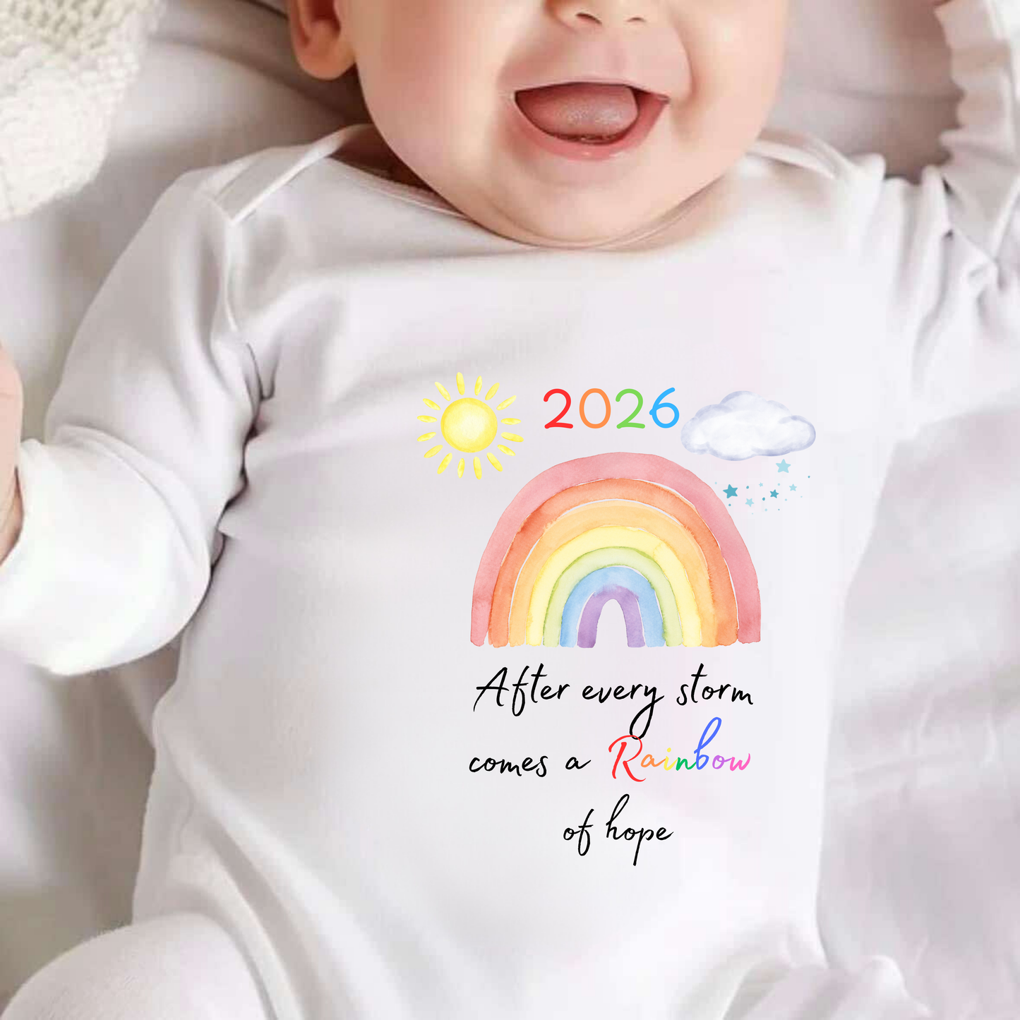Personalised Rainbow Baby Announcement Sleepsuit