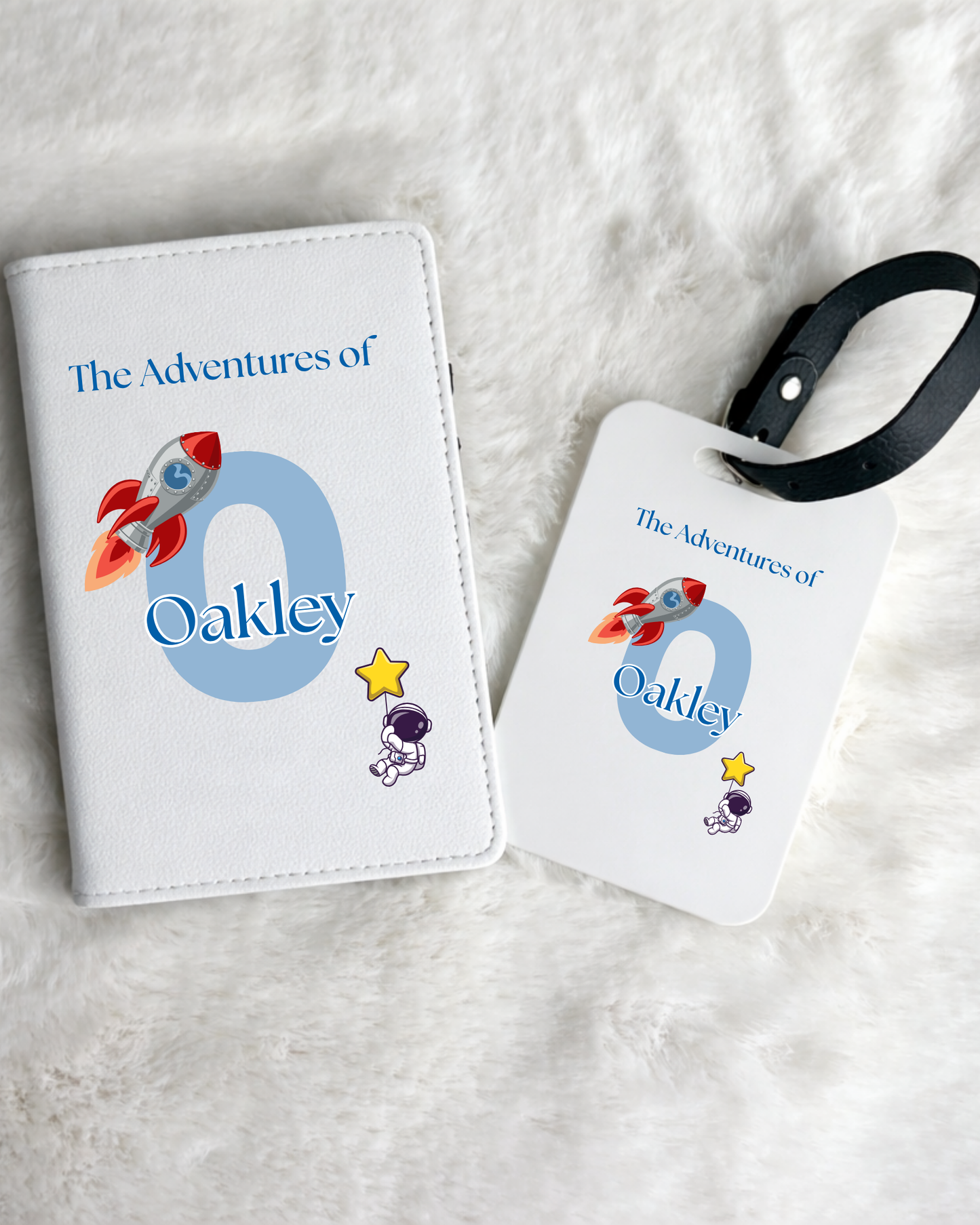 Personalised Spaceship Passport Holder & Luggage Tag Set