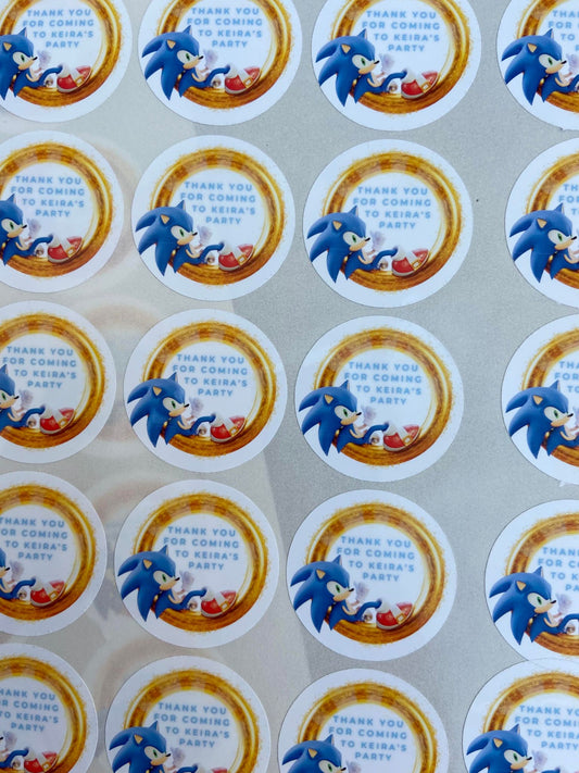 Personalised Sonic Birthday Party Stickers