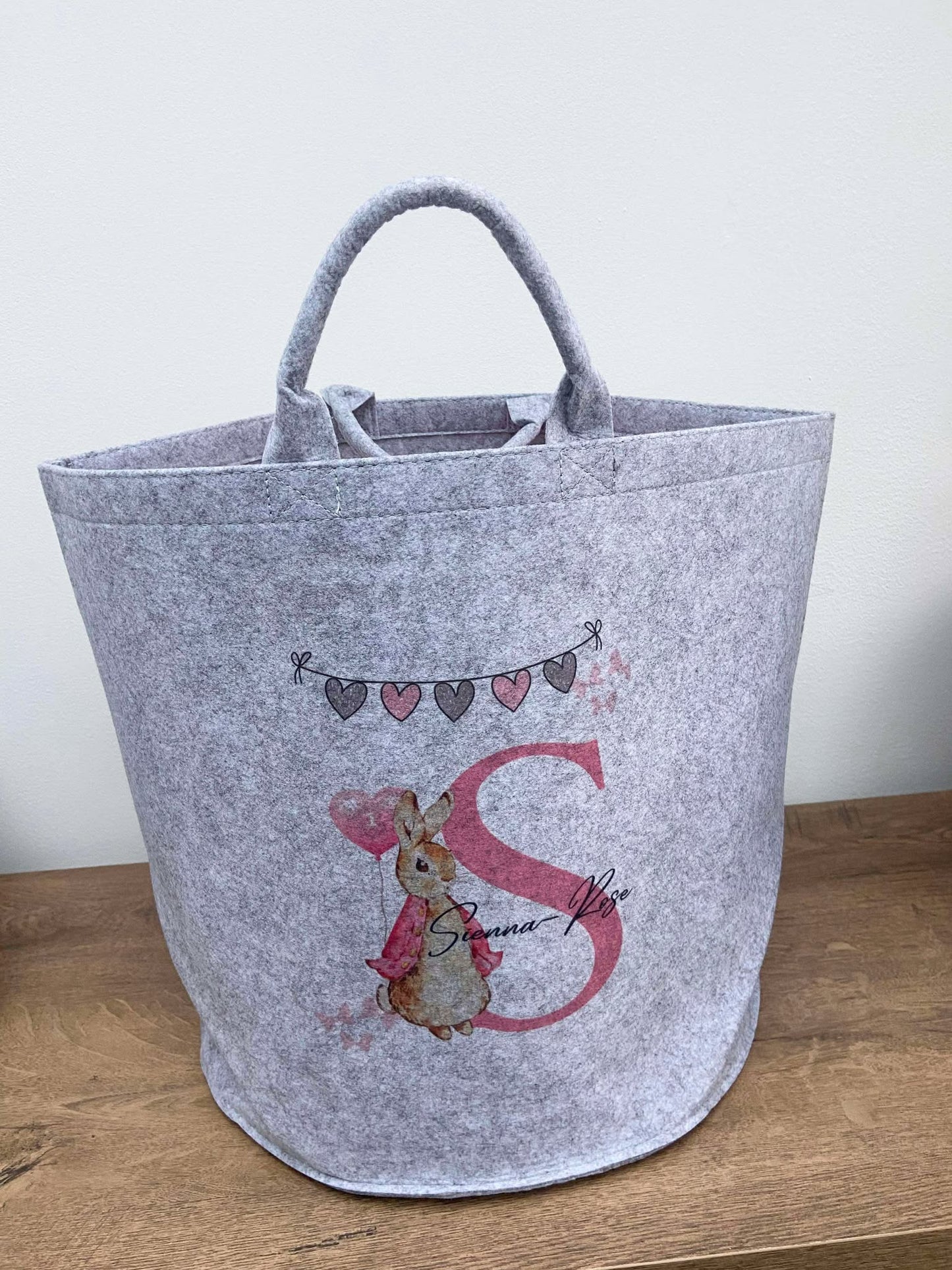 Rabbit Themed Grey Felt Storage Bag