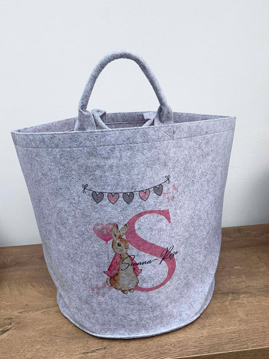 Rabbit Themed Grey Felt Storage Bag