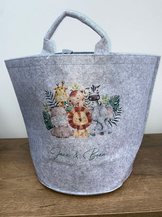 Safari Themed Grey Felt Storage Bag