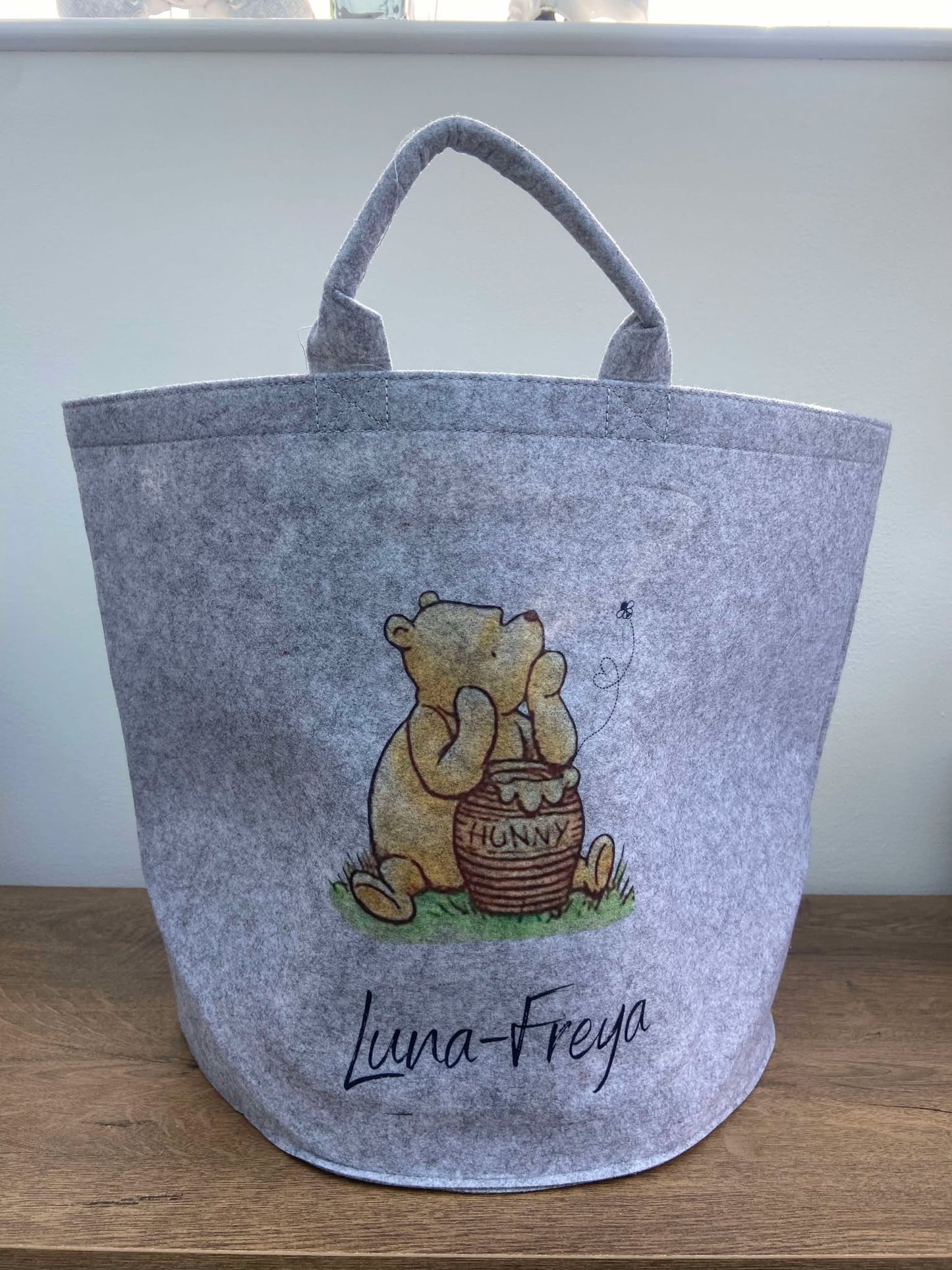 Pooh Bear Themed Grey Felt Storage Bag