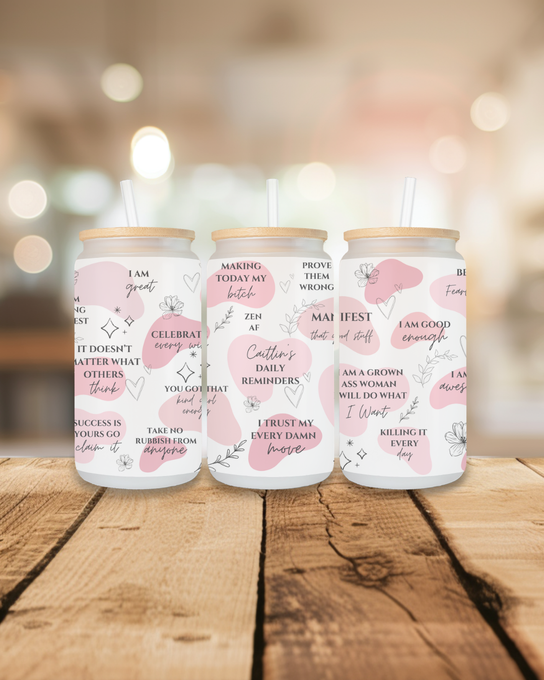 Personalised Daily Positive Reminders Frosted Libbey Glass