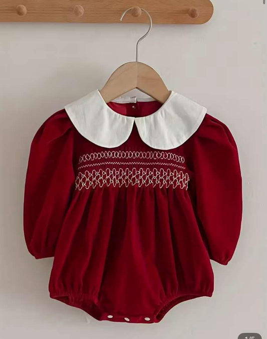 Personalised Embroidery Red Christmas Baby Girl Romper