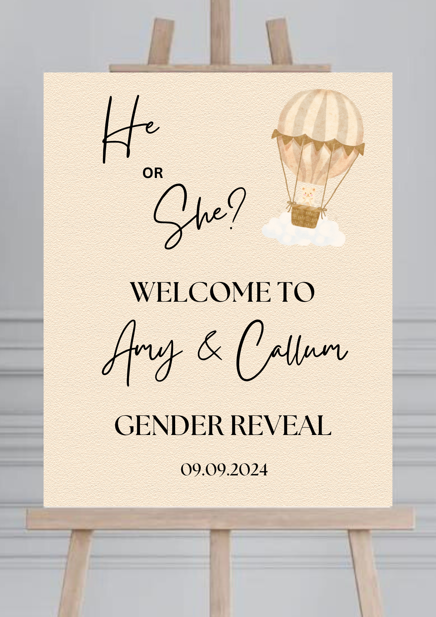 Gender Neutral He or She Gender Reveal Welcome Board