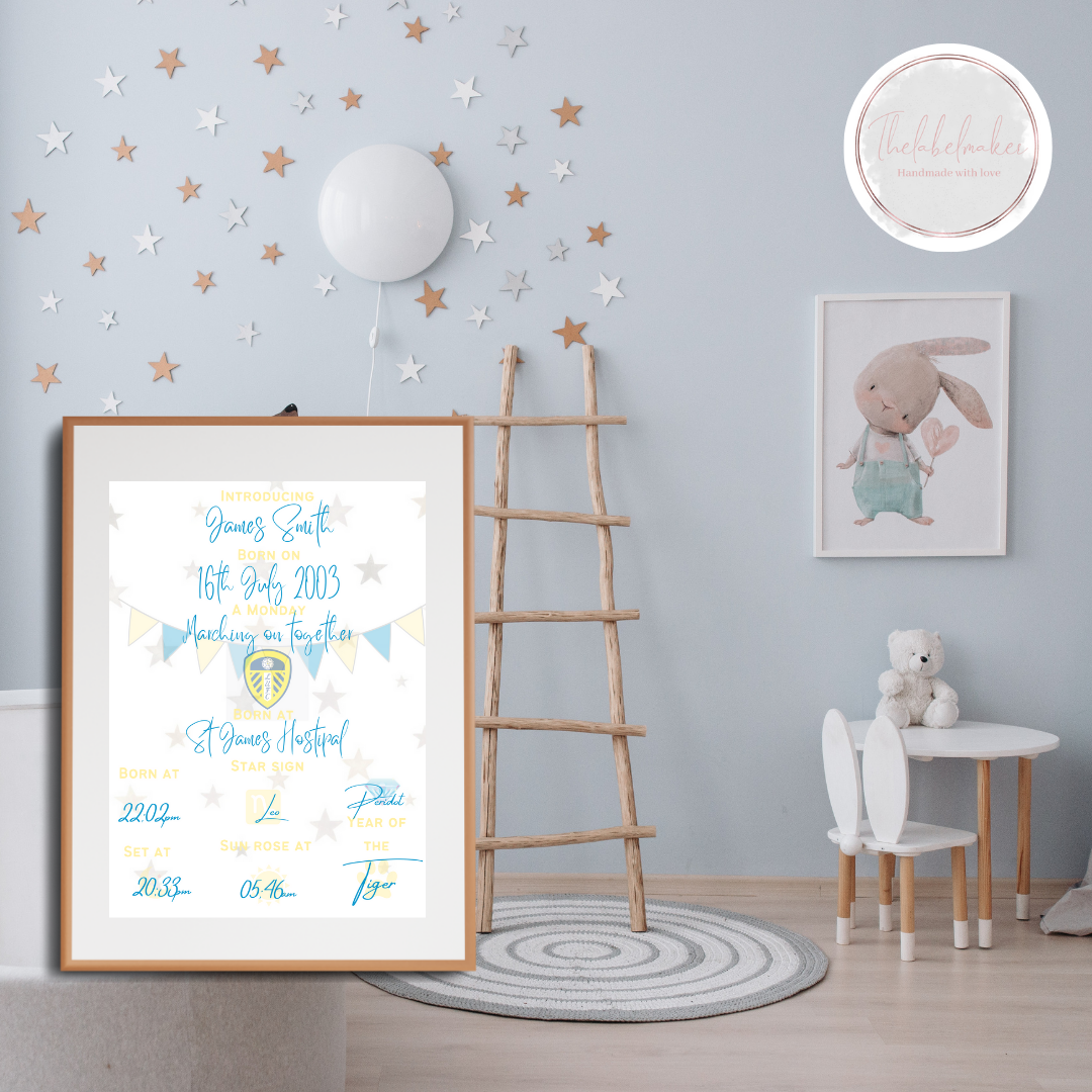 Leeds United Inspired Birth Print