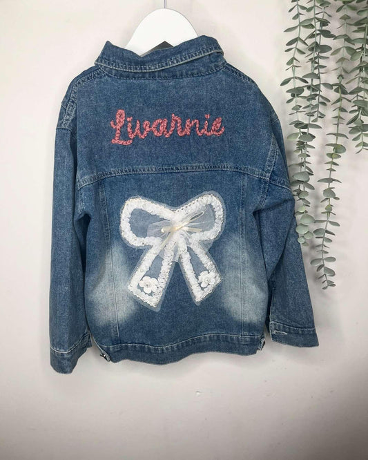 Personalised Hand Embroidery Bow Denim Jacket