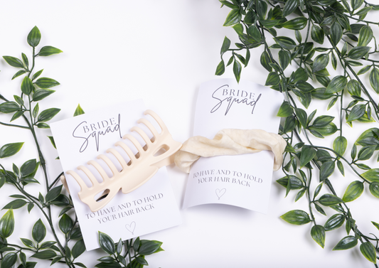 White card with black text for bridesmaid squad