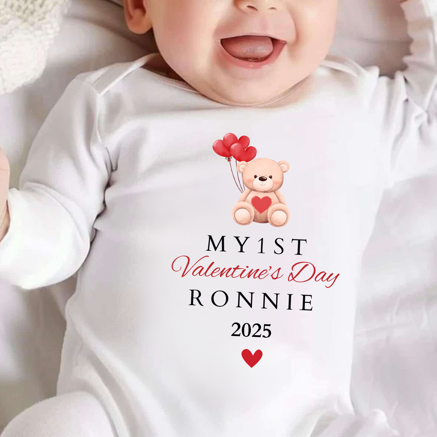 Personalised My First Valentines Day Bear Baby Sleepsuit