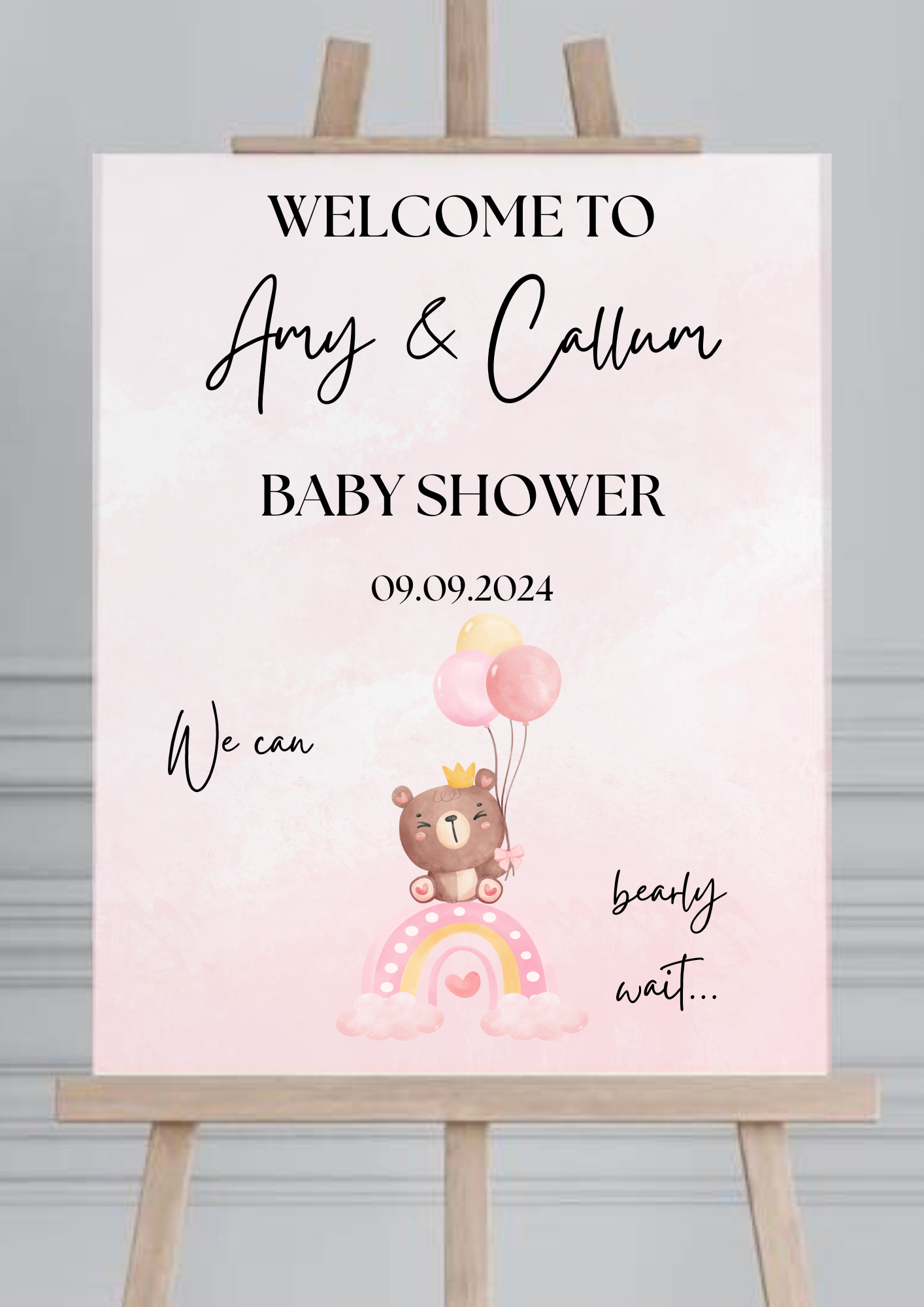 Pink we can Beary wait Baby Shower Welcome Sign