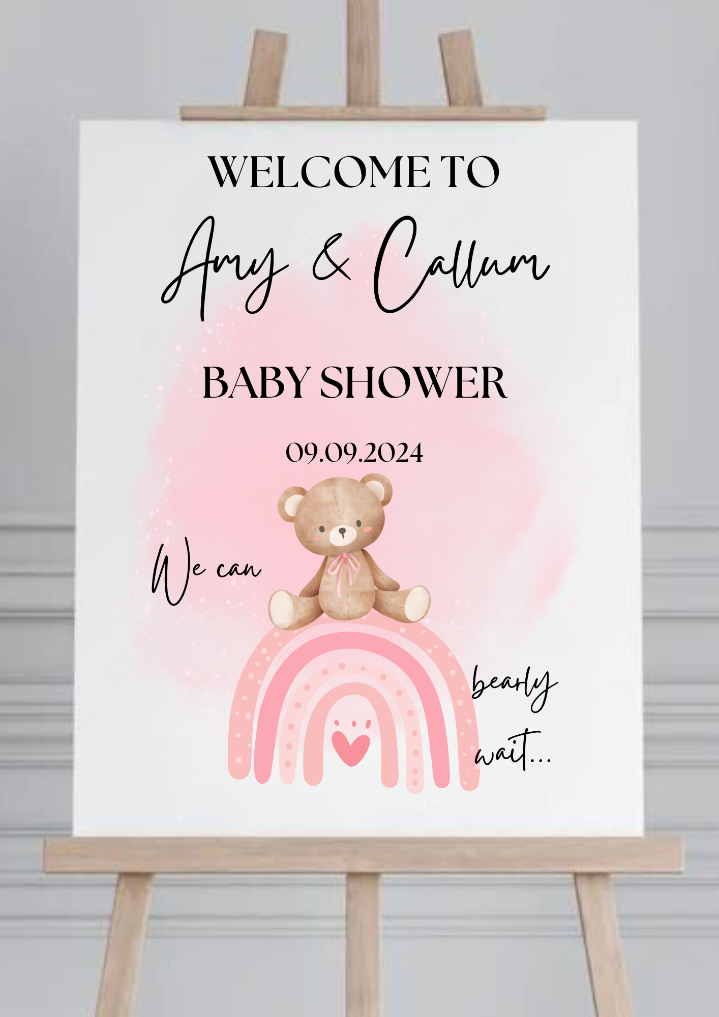 We Can Beary Wait Pink Baby Shower Welcome Sign
