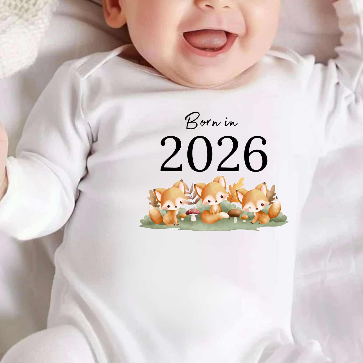 Personalised Fox Born In 2026 Baby Sleepsuit