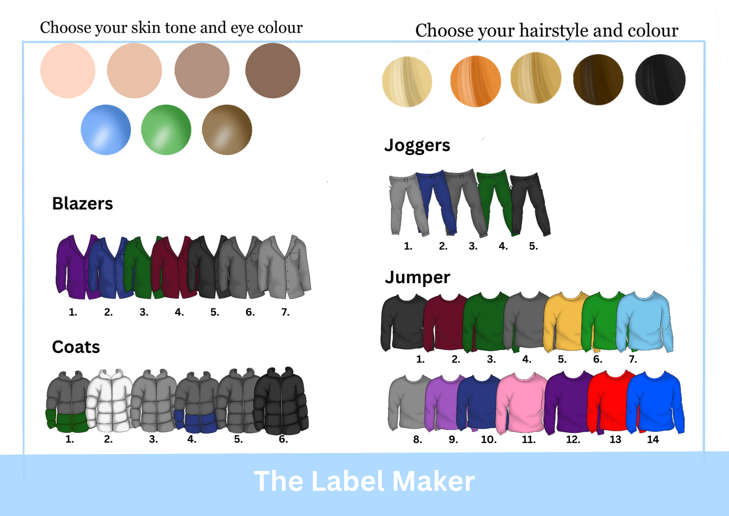 Boys uniform choice sheet
