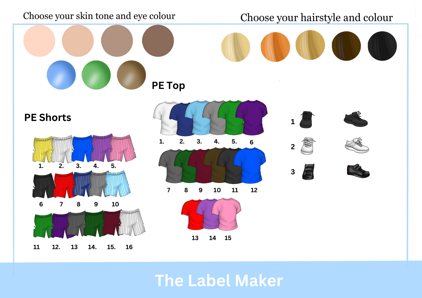 Boys uniform choice sheet