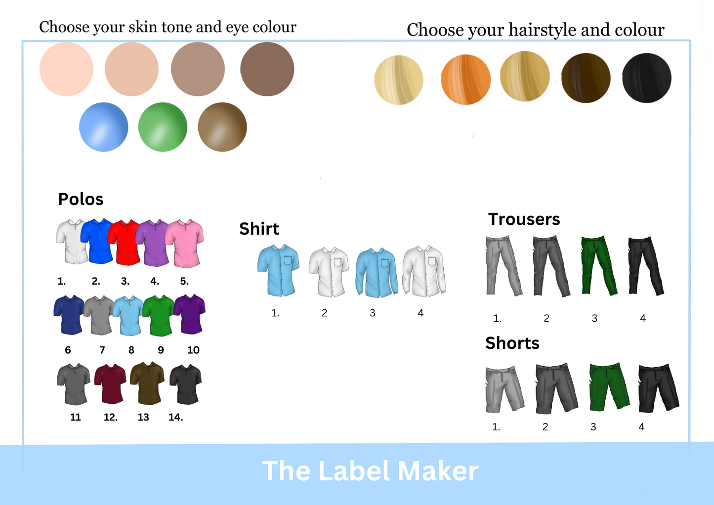 Boys uniform choice sheet
