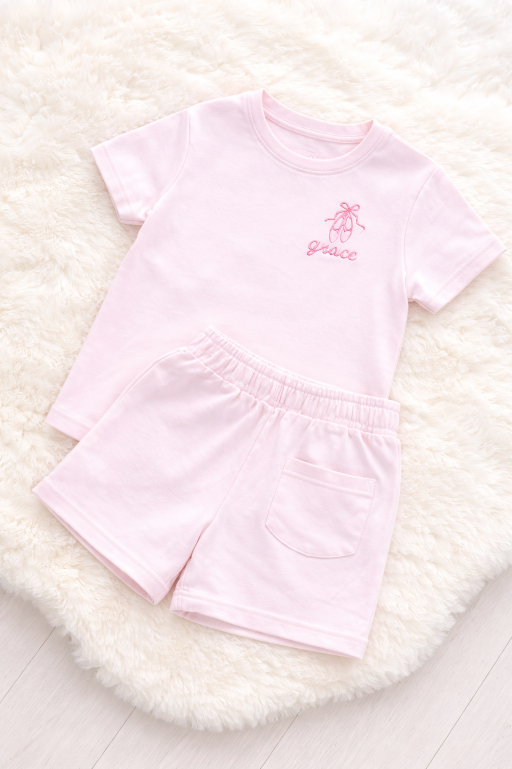 Personalised Pink Basic Embroidered Children Top And Short Set