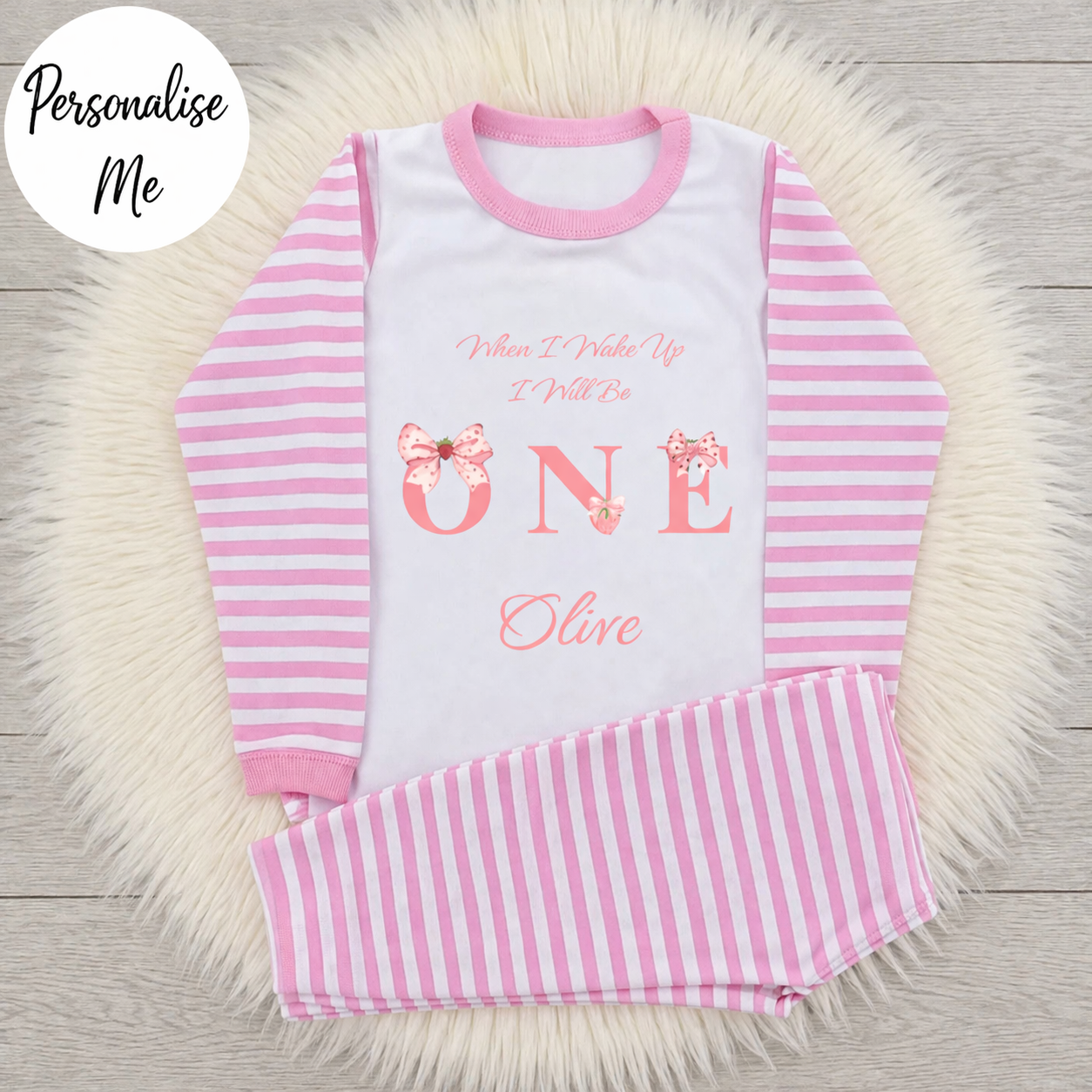 Personalised Pink Bow When I wake Up Birthday Pyjamas