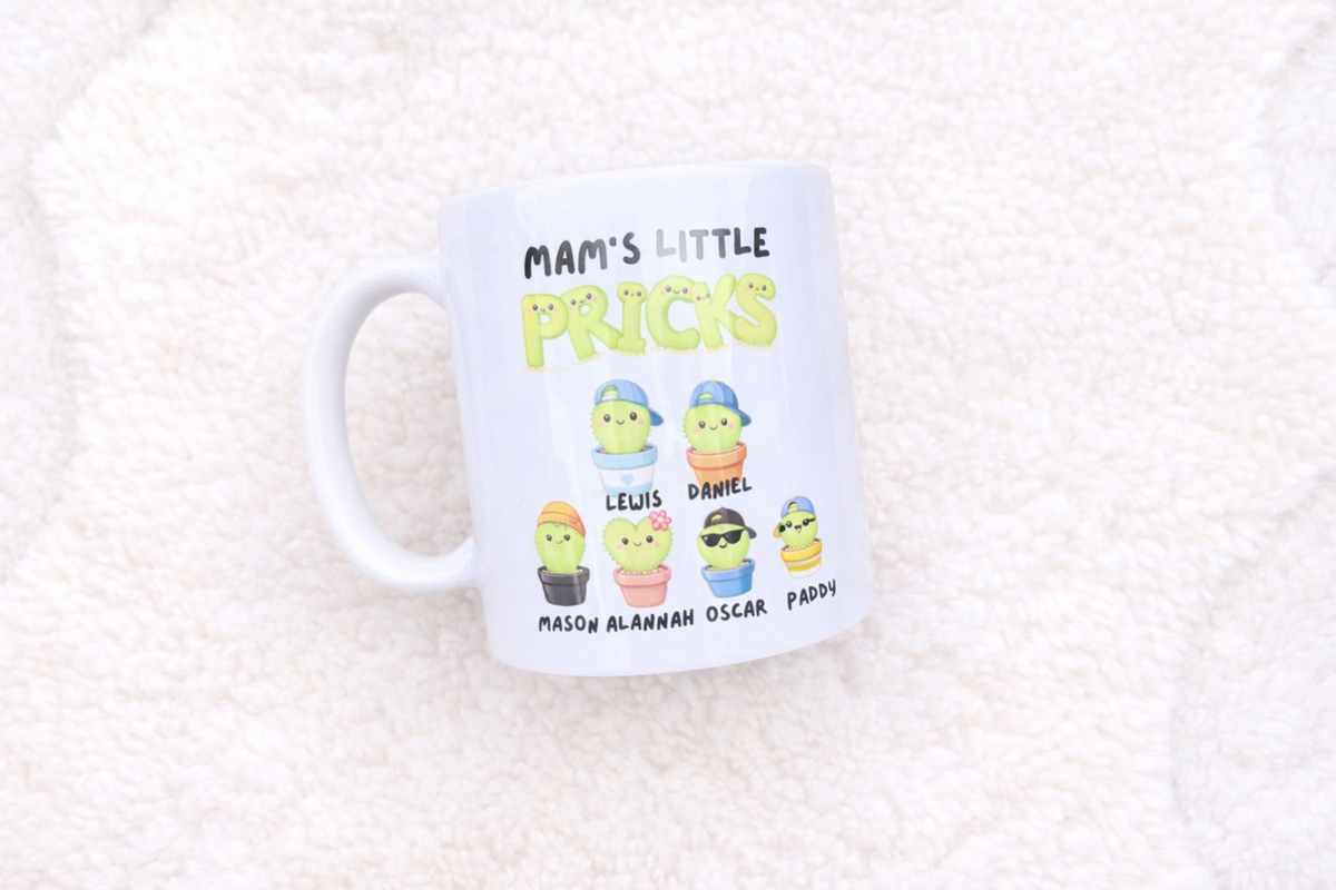 Personalised Dad's Little Pricks Mug showing the personalised design