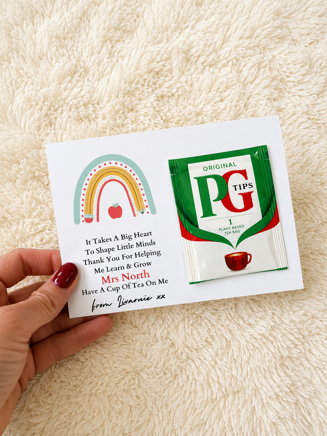 Personalised Have A Tea On Me Card- Rainbow