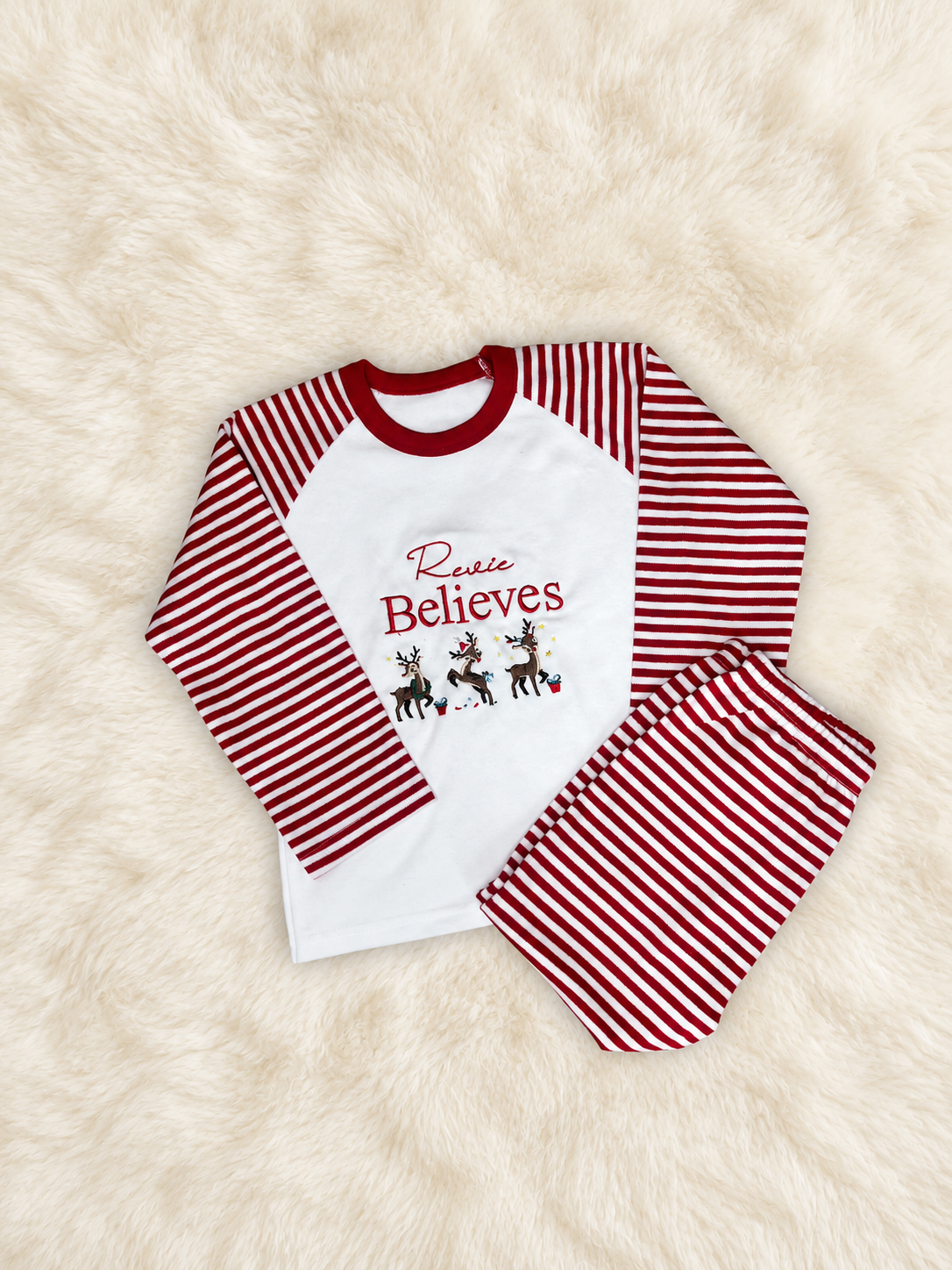 Children's Embroidered Christmas Pyjamas | Red Stripe