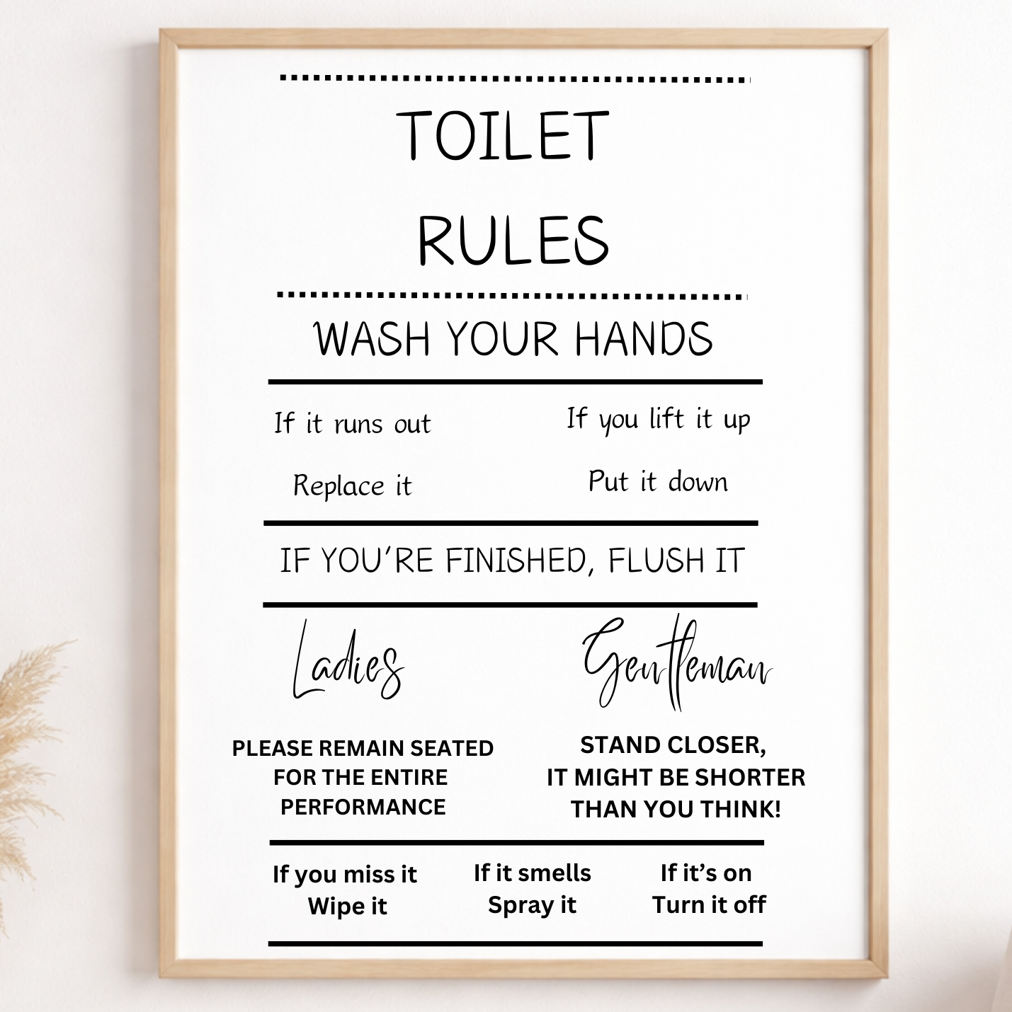 A4 Toliet Rules Bathroom Print