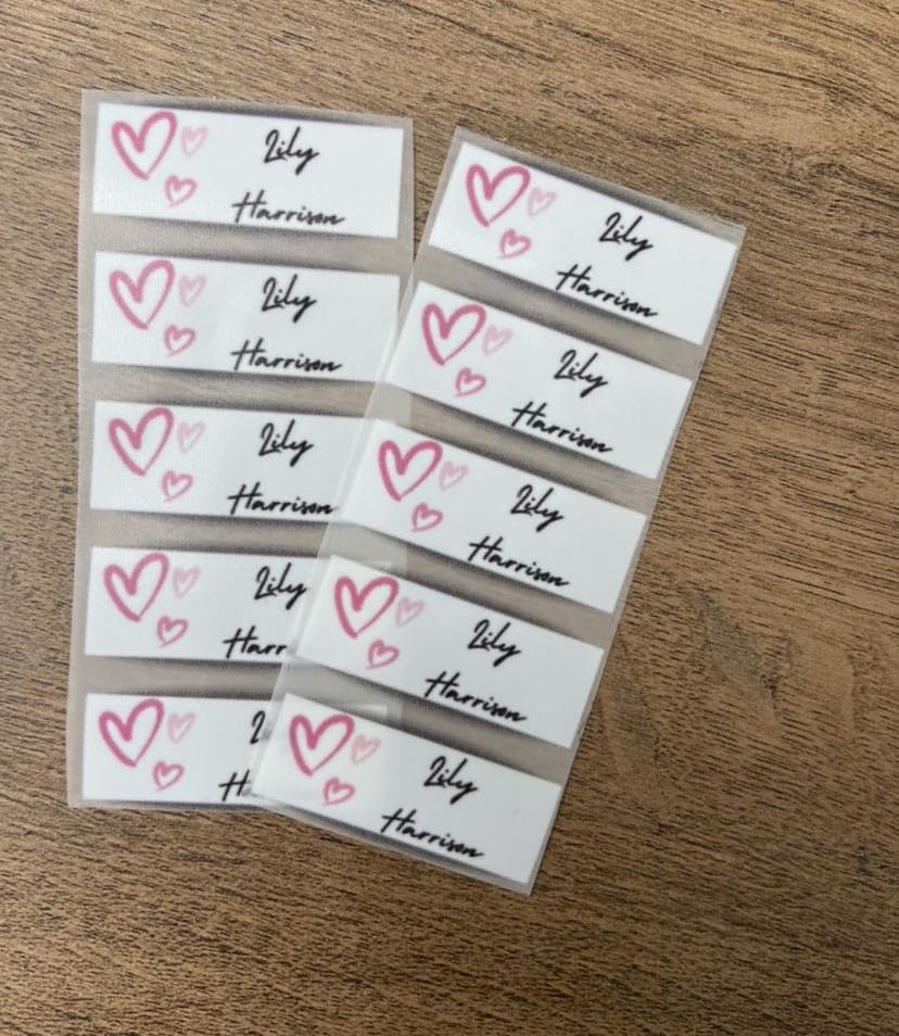 Heart Name Iron On Labels