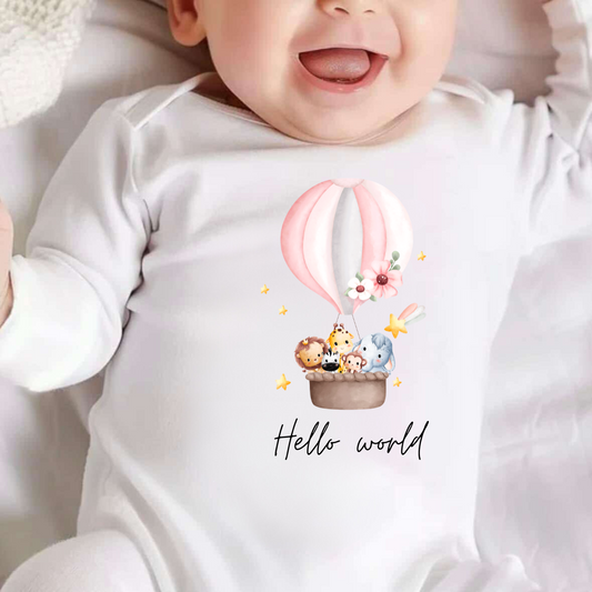 Personalised hello world baby vest, perfect coming home outfit and ideal for gifting