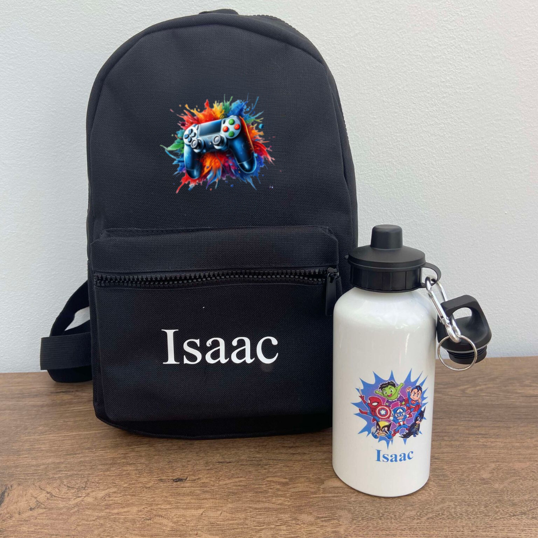 Personalised black gamer backpack