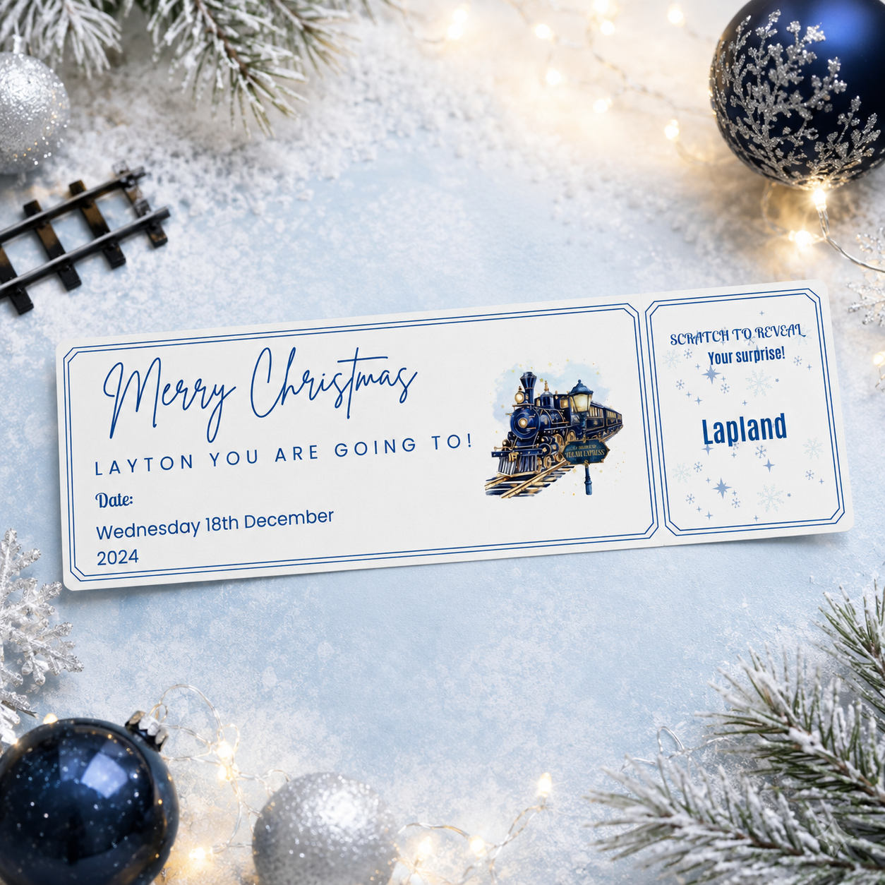 Personalised Christmas Train Boarding Pass Scratch Reveal Ticket