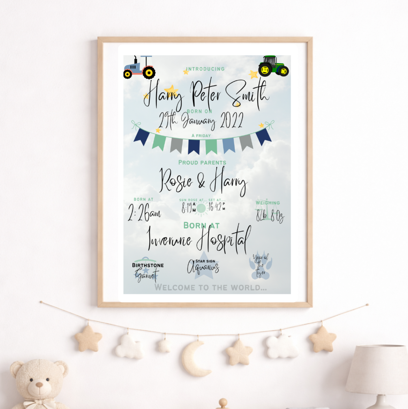 Personalised Farm Yard Baby Birth Print